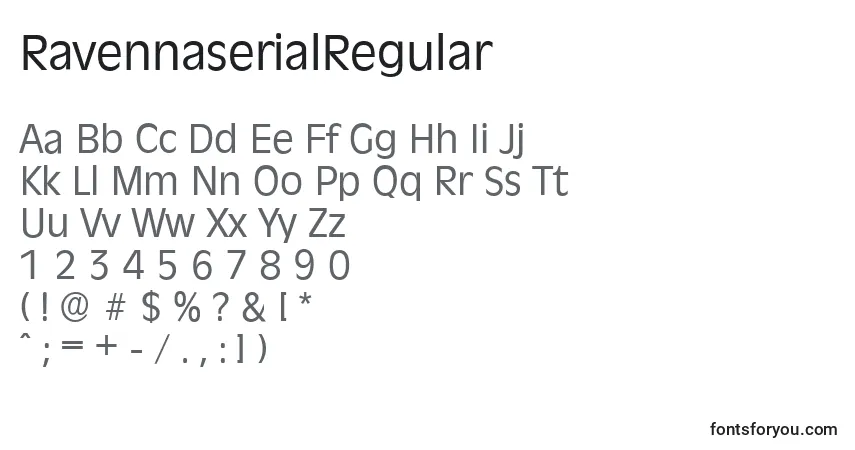Czcionka RavennaserialRegular – alfabet, cyfry, specjalne znaki