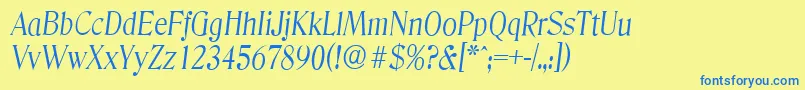 DenverserialLightItalic-Schriftart – Blaue Schriften auf gelbem Hintergrund
