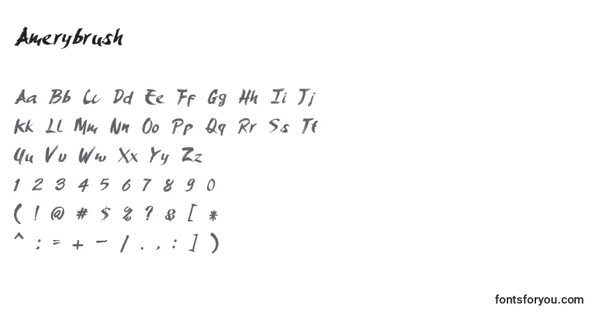 A fonte Amerybrush – alfabeto, números, caracteres especiais