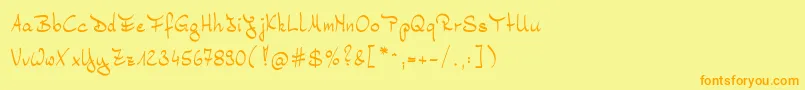 フォントBernd – オレンジの文字が黄色の背景にあります。