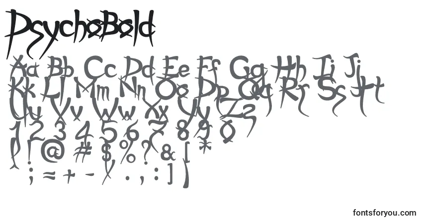 Шрифт PsychoBold – алфавит, цифры, специальные символы