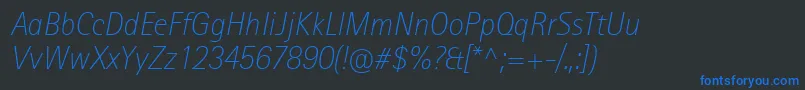 RotisIiSansProExtraLightItalic Font – Blue Fonts on Black Background