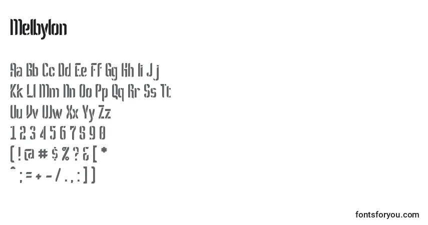 Czcionka Melbylon – alfabet, cyfry, specjalne znaki
