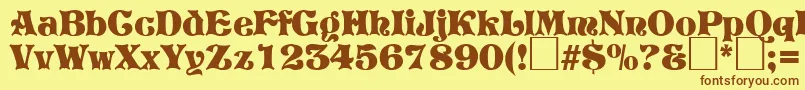 フォントPretoriaRegularDb – 茶色の文字が黄色の背景にあります。