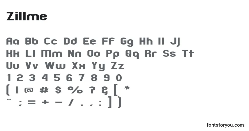 Schriftart Zillme – Alphabet, Zahlen, spezielle Symbole