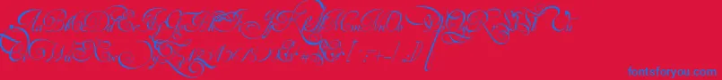 VanDenVeldeScriptPersonalUseDemo-Schriftart – Blaue Schriften auf rotem Hintergrund