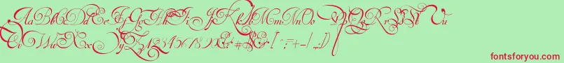 フォントVanDenVeldeScriptPersonalUseDemo – 赤い文字の緑の背景
