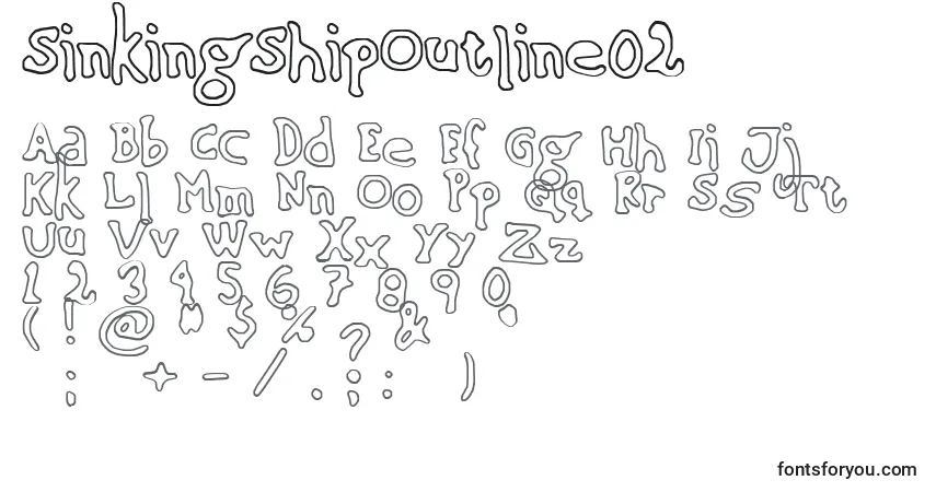 Czcionka SinkingShipOutline02 – alfabet, cyfry, specjalne znaki