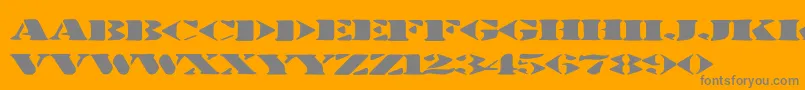 Stenciltration-Schriftart – Graue Schriften auf orangefarbenem Hintergrund