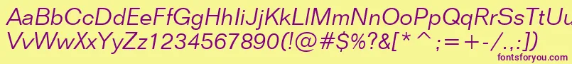 FolioLightItalicBt Font – Purple Fonts on Yellow Background