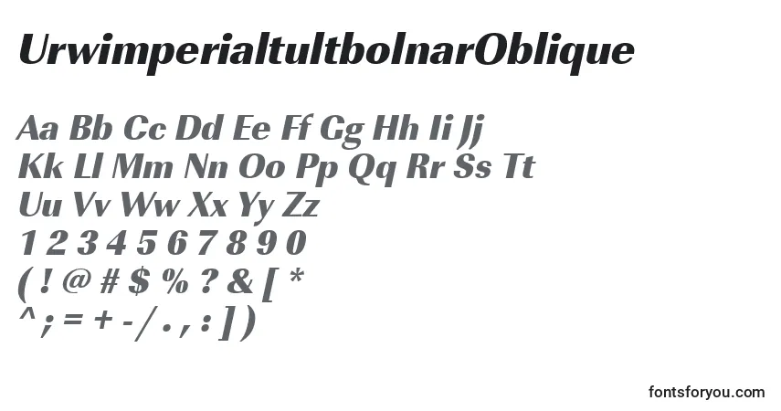 Czcionka UrwimperialtultbolnarOblique – alfabet, cyfry, specjalne znaki