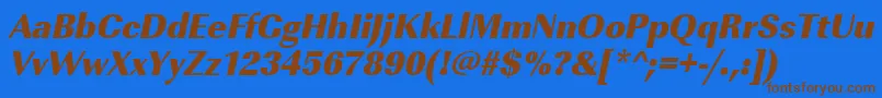 UrwimperialtultbolnarOblique-Schriftart – Braune Schriften auf blauem Hintergrund