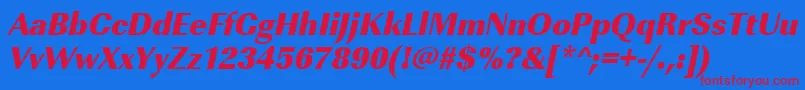 UrwimperialtultbolnarOblique-Schriftart – Rote Schriften auf blauem Hintergrund