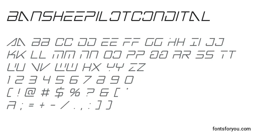 Czcionka Bansheepilotcondital – alfabet, cyfry, specjalne znaki