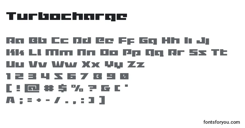 Czcionka Turbocharge – alfabet, cyfry, specjalne znaki