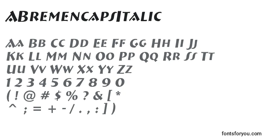 ABremencapsItalicフォント–アルファベット、数字、特殊文字