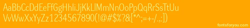 Dynagrotesklm-Schriftart – Gelbe Schriften auf orangefarbenem Hintergrund