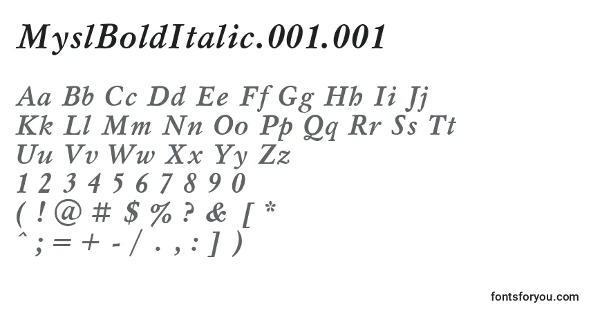 A fonte MyslBoldItalic.001.001 – alfabeto, números, caracteres especiais