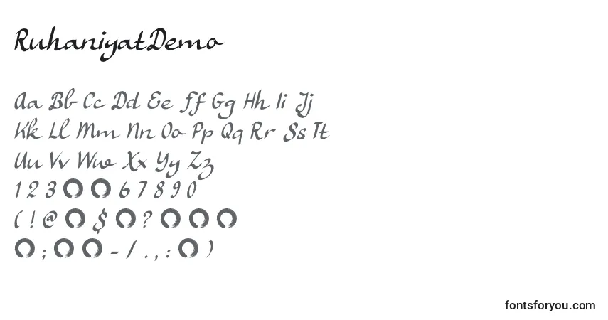 A fonte RuhaniyatDemo – alfabeto, números, caracteres especiais