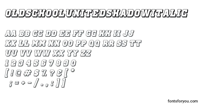 OldSchoolUnitedShadowItalic Font – alphabet, numbers, special characters