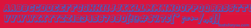 OldSchoolUnitedShadowItalic-Schriftart – Blaue Schriften auf rotem Hintergrund