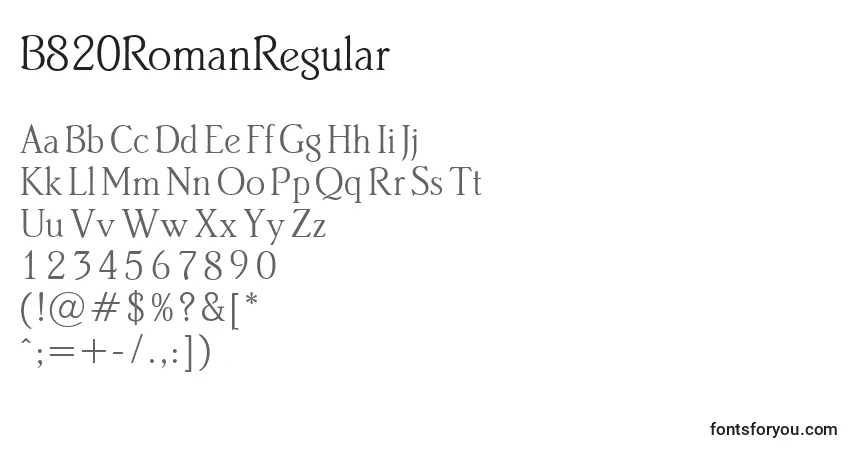 A fonte B820RomanRegular – alfabeto, números, caracteres especiais