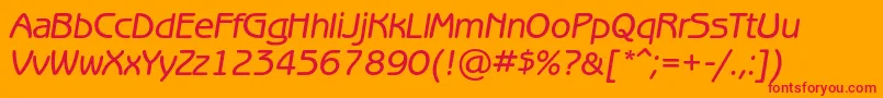 BenguiatgothicmediumcItalic-Schriftart – Rote Schriften auf orangefarbenem Hintergrund