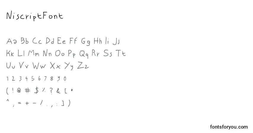 Schriftart NiscriptFont – Alphabet, Zahlen, spezielle Symbole