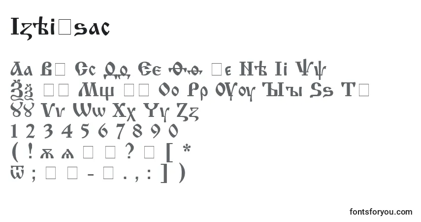 Czcionka Izhitsac – alfabet, cyfry, specjalne znaki