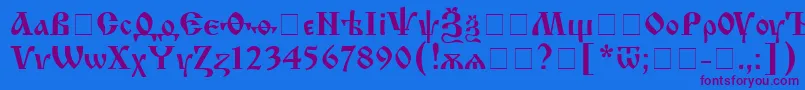 Izhitsac-Schriftart – Violette Schriften auf blauem Hintergrund