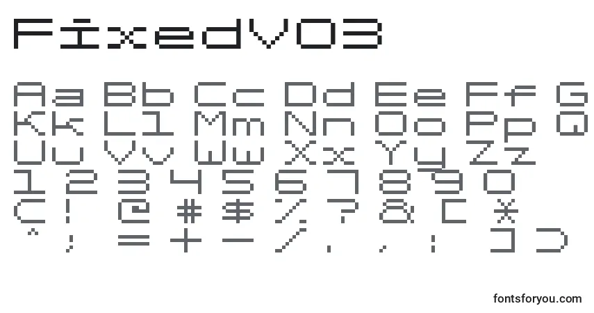 Schriftart FixedV03 – Alphabet, Zahlen, spezielle Symbole