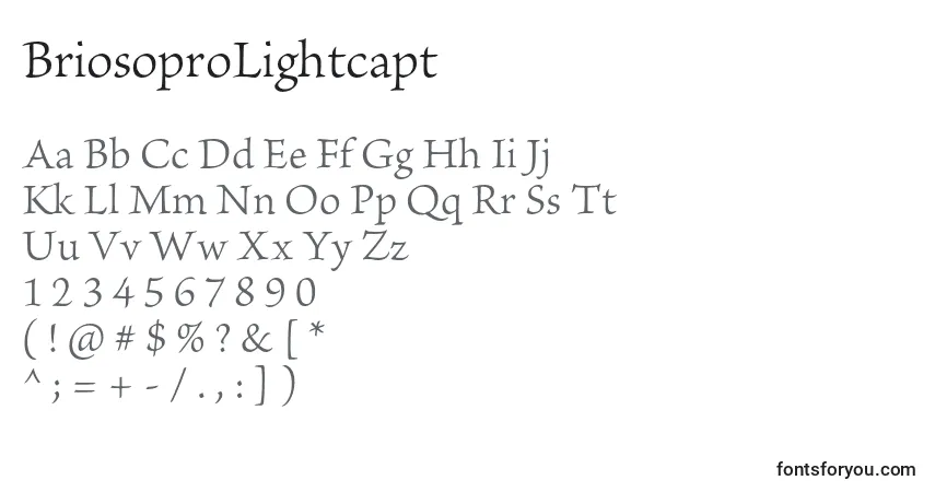 A fonte BriosoproLightcapt – alfabeto, números, caracteres especiais