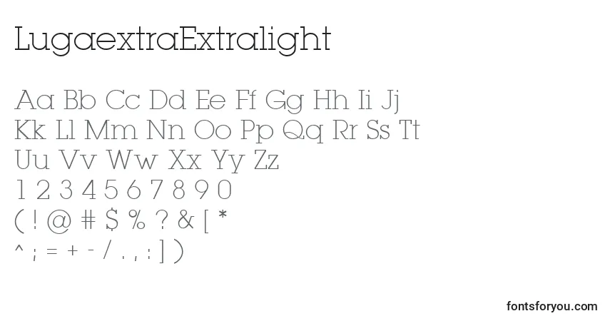 A fonte LugaextraExtralight – alfabeto, números, caracteres especiais