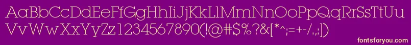 Fonte LugaextraExtralight – fontes amarelas em um fundo roxo