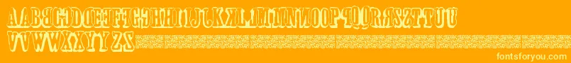 Forwardsbackwards-Schriftart – Gelbe Schriften auf orangefarbenem Hintergrund