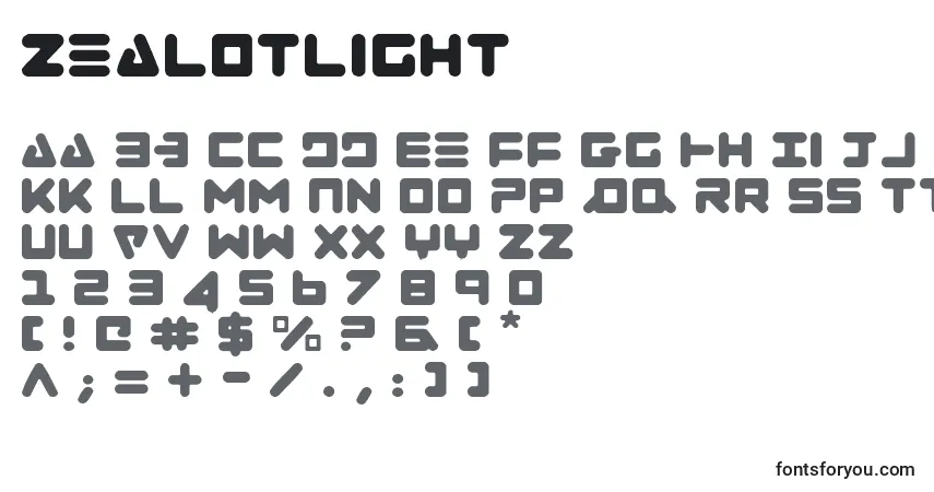 ZealotLightフォント–アルファベット、数字、特殊文字