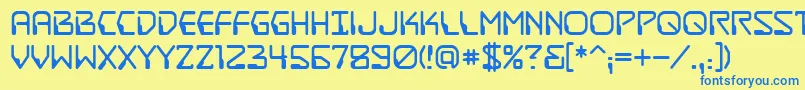 フォントDestructobeamBb – 青い文字が黄色の背景にあります。