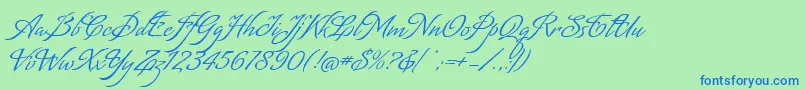 MatogrossoScript-Schriftart – Blaue Schriften auf grünem Hintergrund