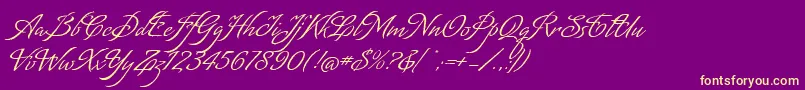 MatogrossoScript-Schriftart – Gelbe Schriften auf violettem Hintergrund