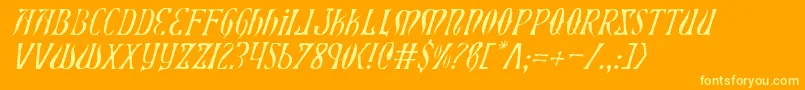 Xiphosli-Schriftart – Gelbe Schriften auf orangefarbenem Hintergrund
