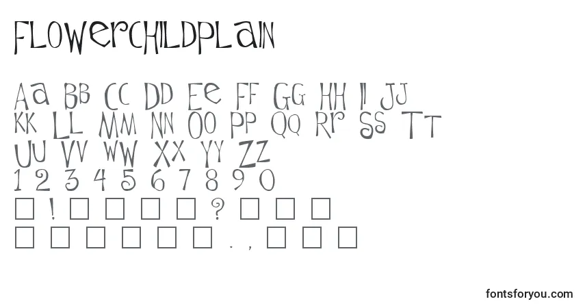 Czcionka FlowerchildPlain – alfabet, cyfry, specjalne znaki