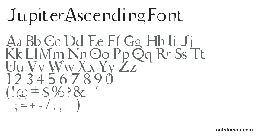 Czcionka JupiterAscendingFont – alfabet, cyfry, specjalne znaki