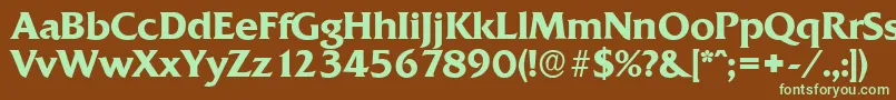 フォントQuadratserialBold – 緑色の文字が茶色の背景にあります。