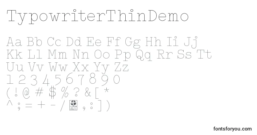 Шрифт TypowriterThinDemo – алфавит, цифры, специальные символы
