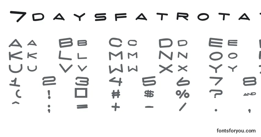 A fonte 7daysfatrotated – alfabeto, números, caracteres especiais