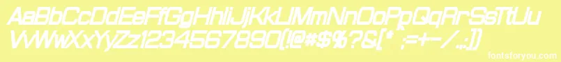 ProbertCondensedBlackItalic-fontti – valkoiset fontit keltaisella taustalla
