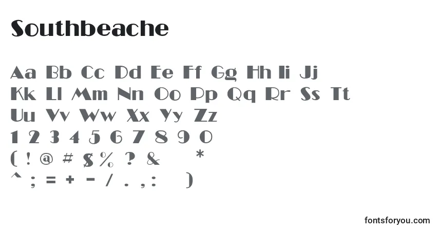 Czcionka Southbeache – alfabet, cyfry, specjalne znaki