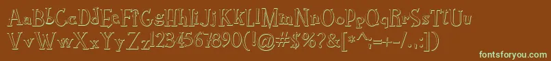 フォントRocknrollTypoBevel – 緑色の文字が茶色の背景にあります。