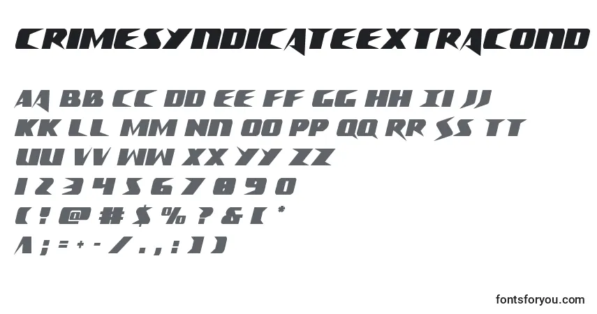Schriftart Crimesyndicateextracond – Alphabet, Zahlen, spezielle Symbole