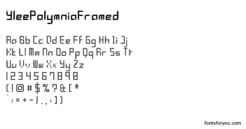 A fonte YleePolymniaFramed – alfabeto, números, caracteres especiais